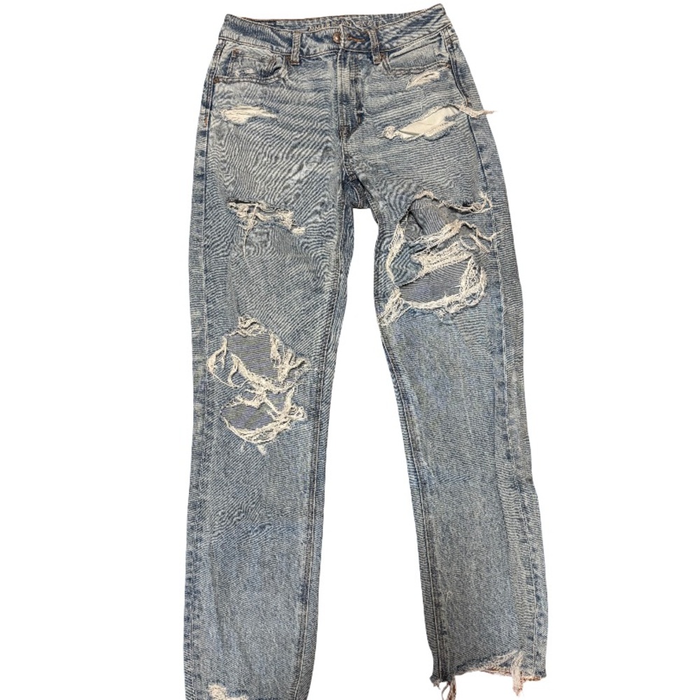 American Eagle Outfitters Blue Straight Leg Distressed Jeans